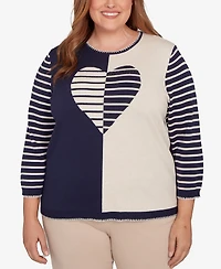 Alfred Dunner Plus Saratoga Springs Heart Motif Detail Striped Sweater
