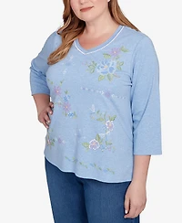 Alfred Dunner Plus Hilton Head Cross Stitched Floral Top