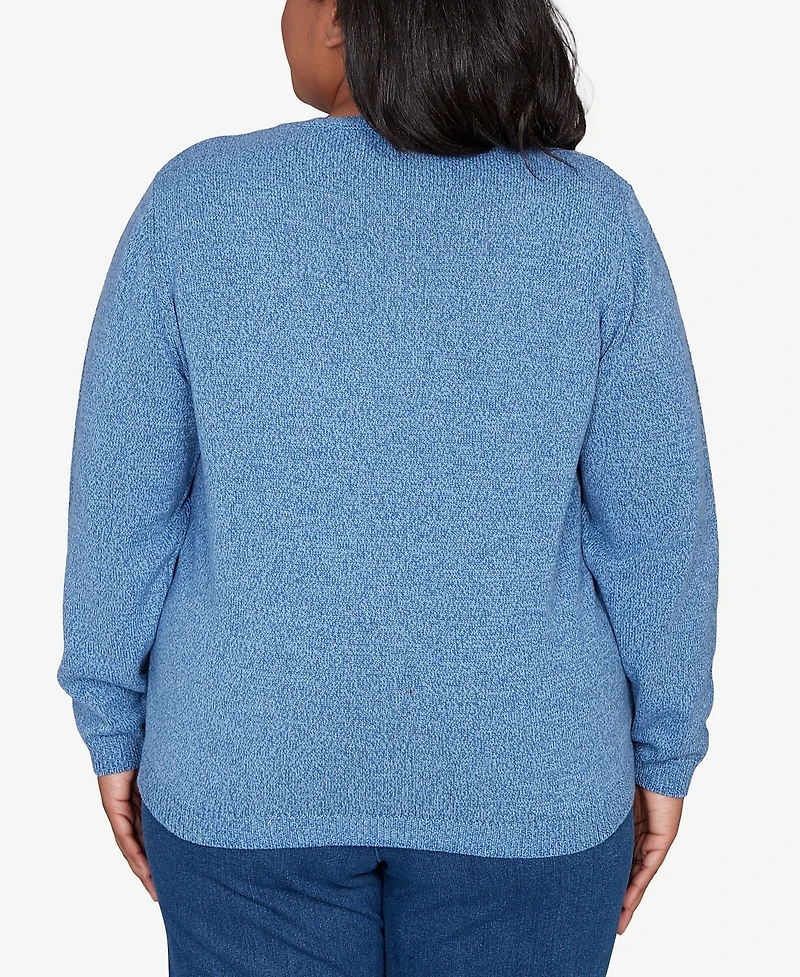 Alfred Dunner Plus Hilton Head Center Embroidery Accent Sweater