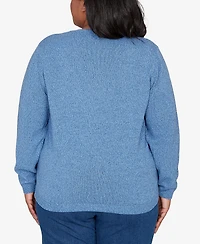 Alfred Dunner Plus Hilton Head Center Embroidery Accent Sweater