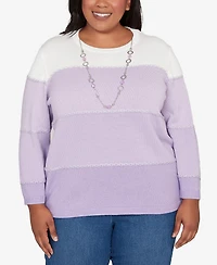Alfred Dunner Plus Size Hilton Head Ombre Stripe Sweater with Necklace