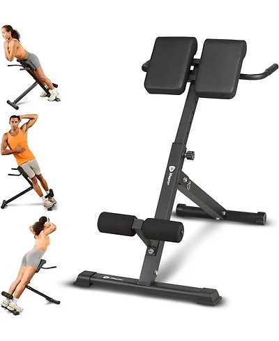 LifePro Adjustable Hyperextension Bench for Glutes, Hamstrings, and Lower Back - Foldable Home Gym Equipment