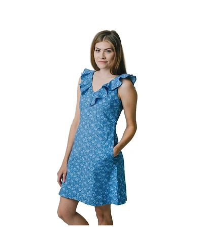 Hope & Henry Women's Organic Cotton V-Neck Ruffle Shift Dress