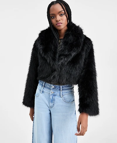 Bar Iii Women's Faux Fur Cropped Coat, Macy's Exclusive