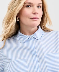 On 34th Trendy Plus Jenna Stripe Ruffle Trim Button-Front Shirt, Macy's Exclusive
