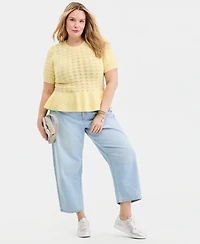 On 34th Trendy Plus Textured Short-Sleeve Peplum Sweater, Macy's Exclusive