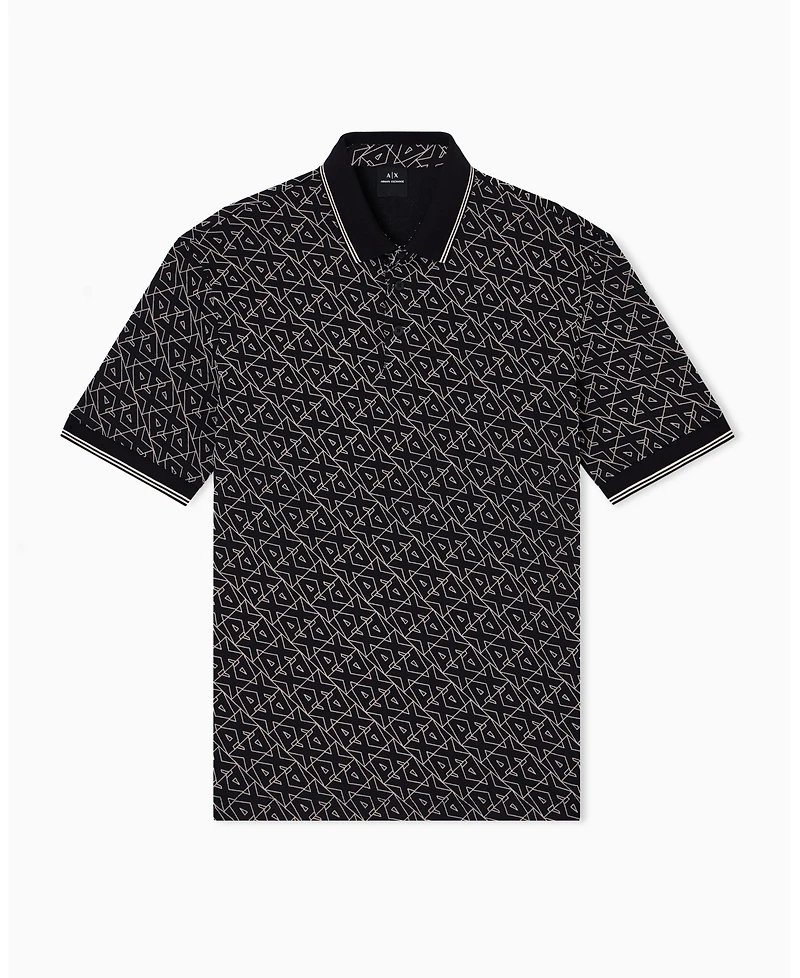 A|X Armani Exchange Men's Allover Logo with Collar Tipping Polo Shirt