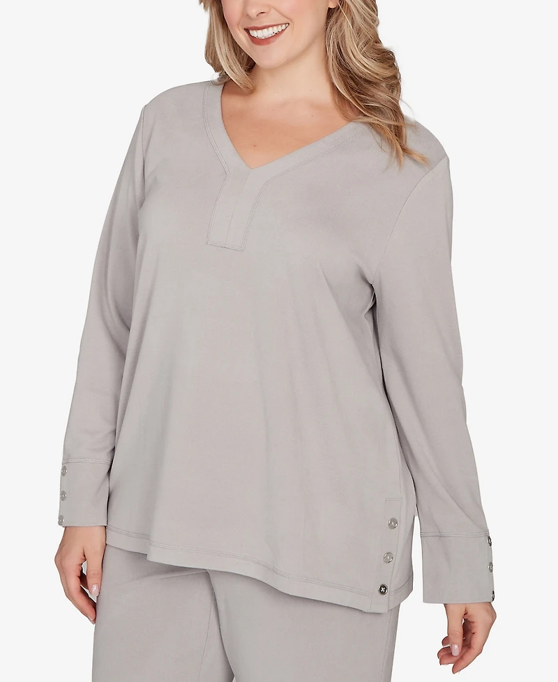 Ruby Rd. Plus Luxe Rib V-Neck Button Accent Knit Top