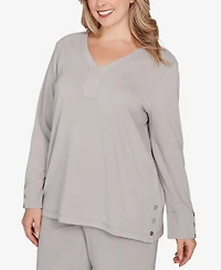 Ruby Rd. Plus Luxe Rib V-Neck Button Accent Knit Top