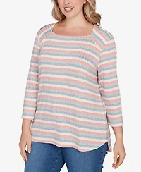 Ruby Rd. Plus Marled Stripe Envelope Neck Rib Knit Top