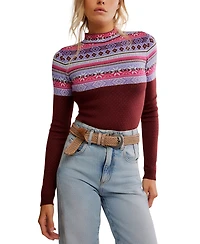 Free People Women's Winter Warmer Fair-Isle Printed Long-Sleeve Bodysuit Top