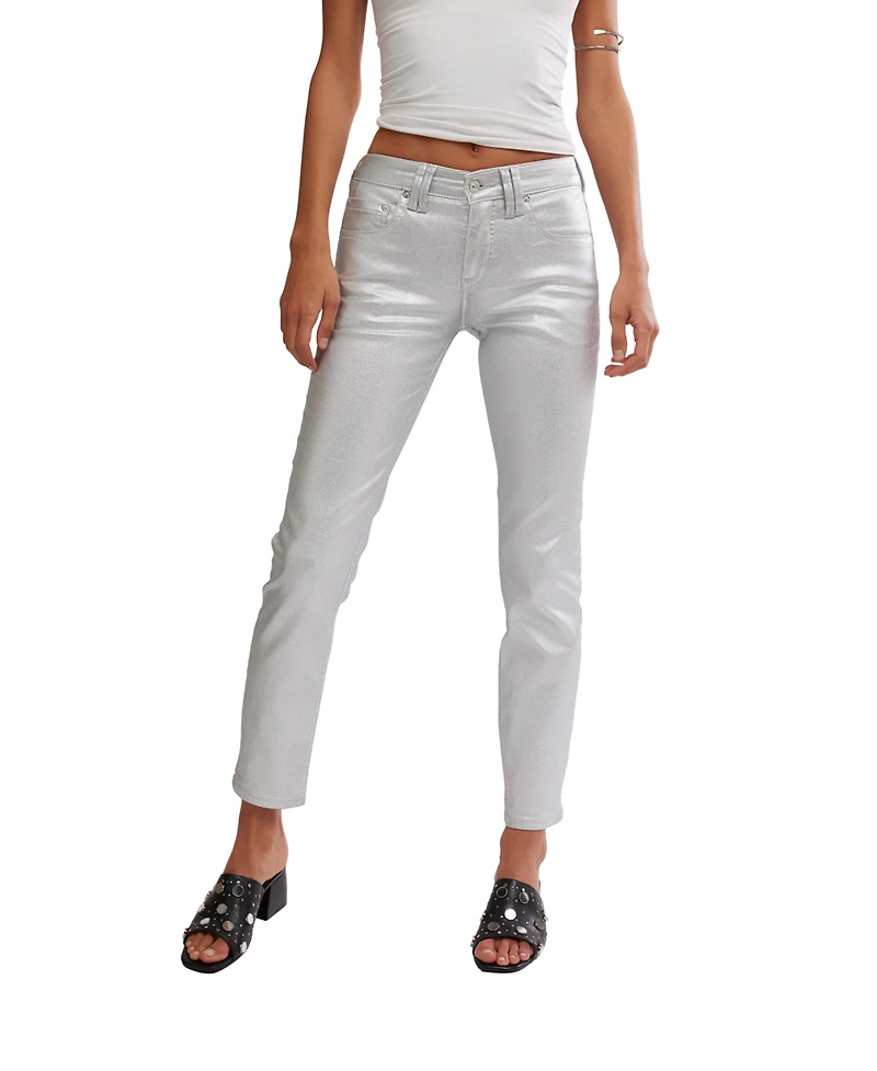Free People Women's Oracle Metallic Low-Rise Skinny Jeans