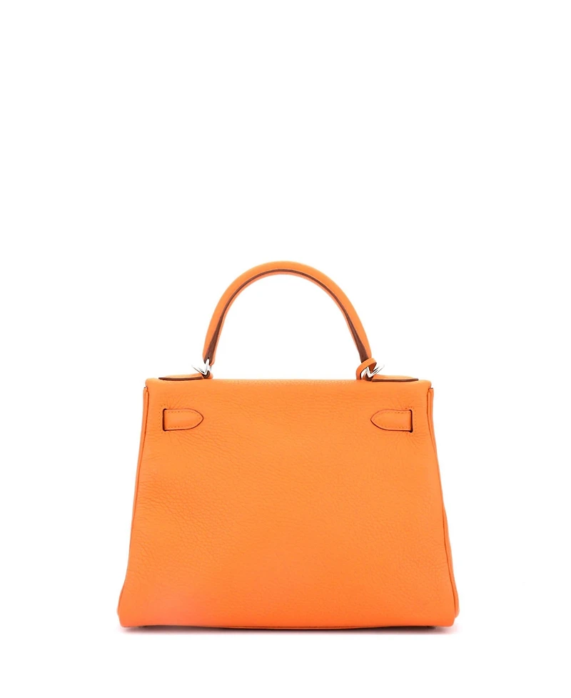Pre-Owned Hermes Kelly 28 Handbag Orange Clemence with Palladium Hardware