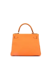 Pre-Owned Hermes Kelly 28 Handbag Orange Clemence with Palladium Hardware