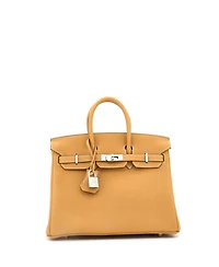 Pre-Owned Hermes Birkin 25 Handbag Brown Clemence with Palladium Hardware