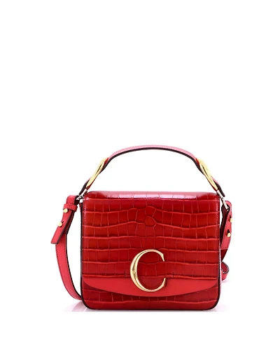 Pre-Owned Chloe Mini C Double Carry Bag Embossed Leather