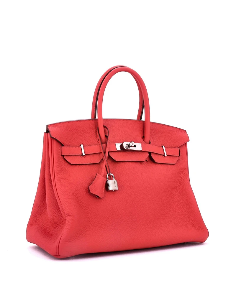 Pre-Owned Hermes Birkin 35 Handbag Red Clemence with Palladium Hardware