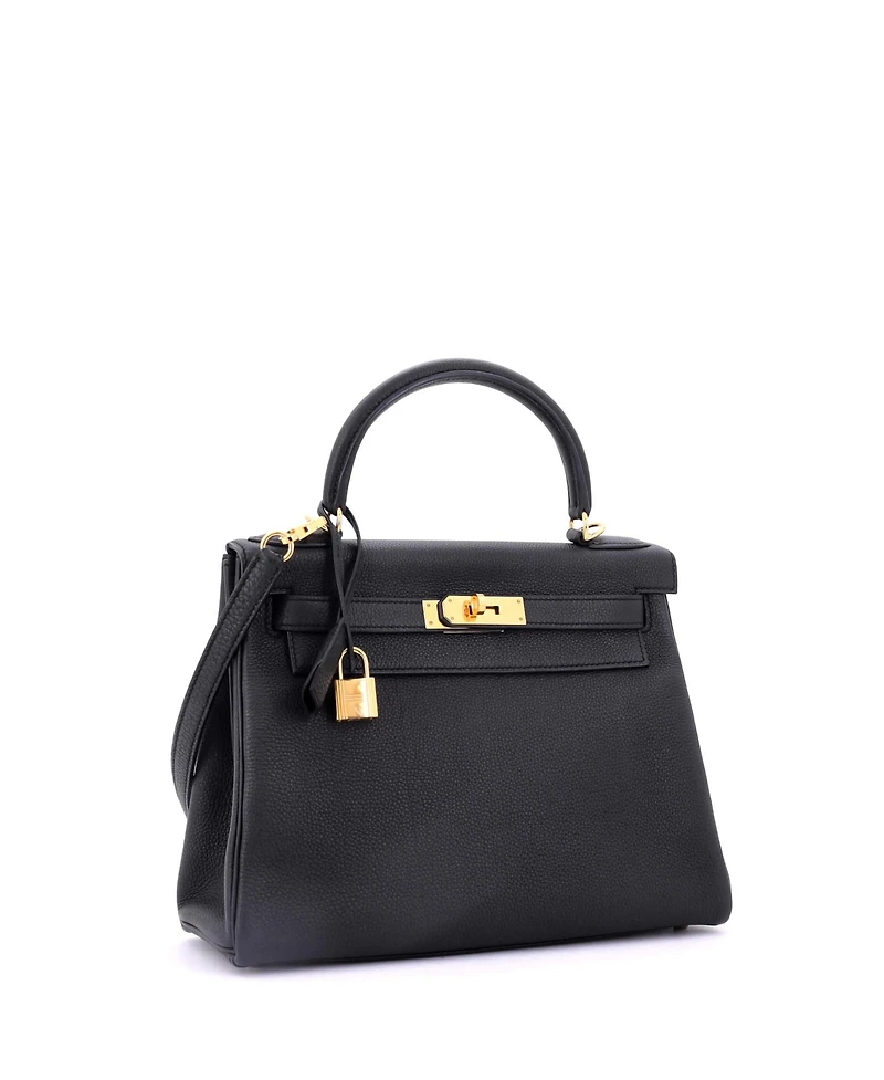 Pre-Owned Hermes Kelly 28 Handbag Black Novillo with Gold Hardware
