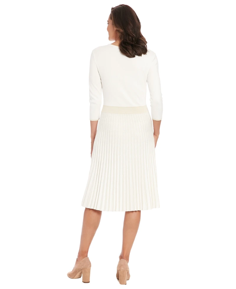London Times Women's Mock Neck Pleated Dress