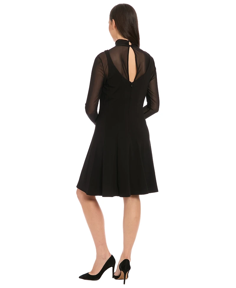 London Times Women's Mock Neck Long-Sleeve Dress