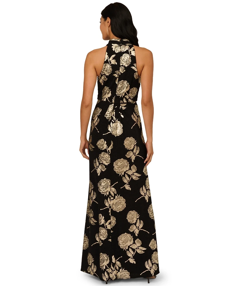 Adrianna Papell Women's Floral Print Halter Neck Dress