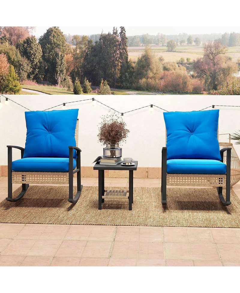 Outsunny 3 Pieces Bistro Set with Rat Rocking Chairs & Table Dark