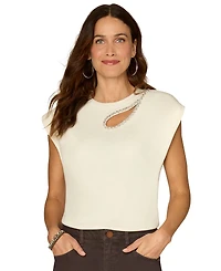 Democracy Women's Cap Sleeve Cut Out Knit Top