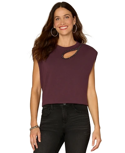 Democracy Women's Cap Sleeve Cut Out Knit Top