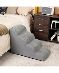 Gymax 4-Tier Foam Dog Ramp Non-Slip Dog Steps Soft Pet Stairs Ladder w/ brush for High Sofa Bed