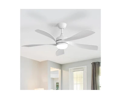 Sofucor 52-inch Modern Downrod Indoor Abs 5 Blades Led Light with Remote Control Support Six Speed Ajustable Ceiling Fan
