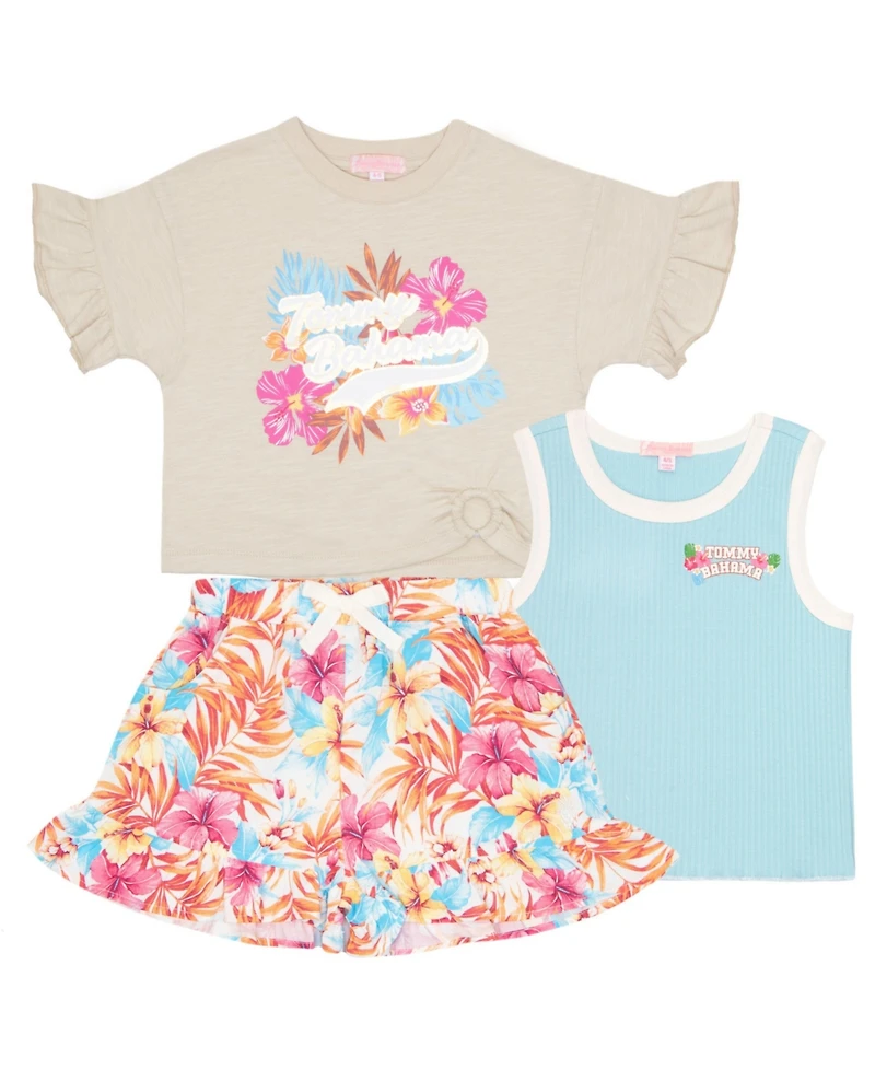 Tommy Bahama Girls 3 Piece Grpahic T-Shirt, Tank Top and Shorts Summer Set