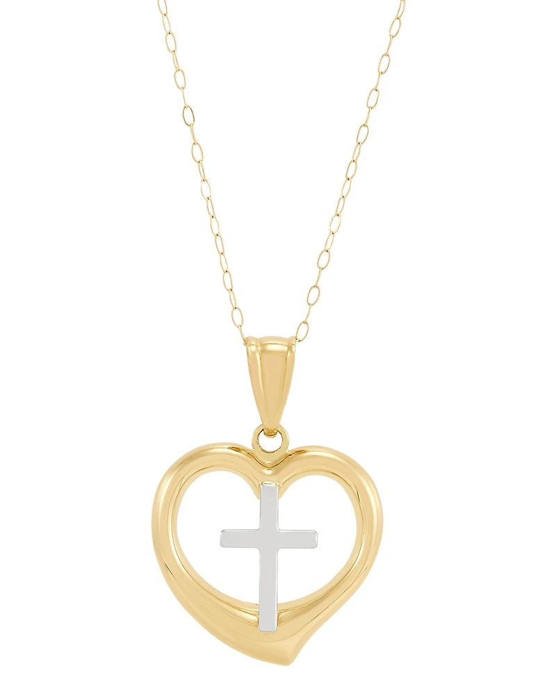 Macy's Back to Back Cross in Heart Pendant Necklace in 10K Yellow and White Gold