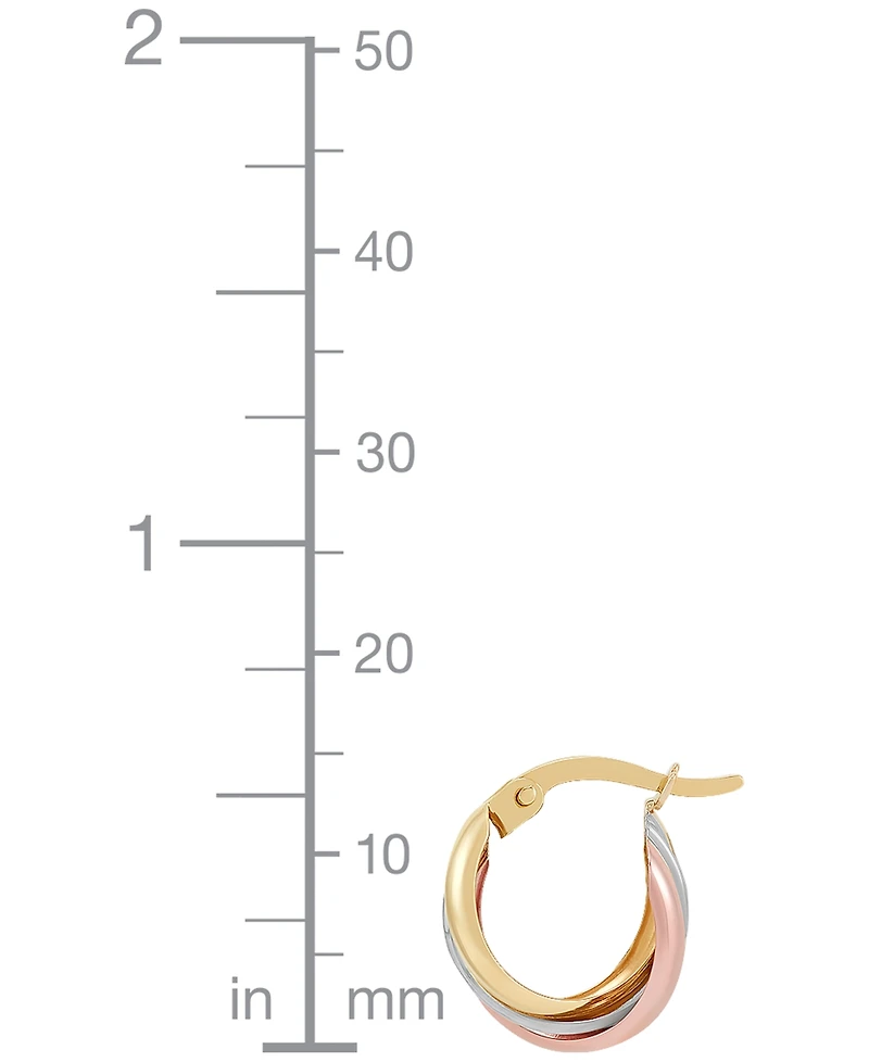 Macy's Small Oval Triple Crossover Tube Hoop Earrings in 10K Yellow, White and Rose Gold