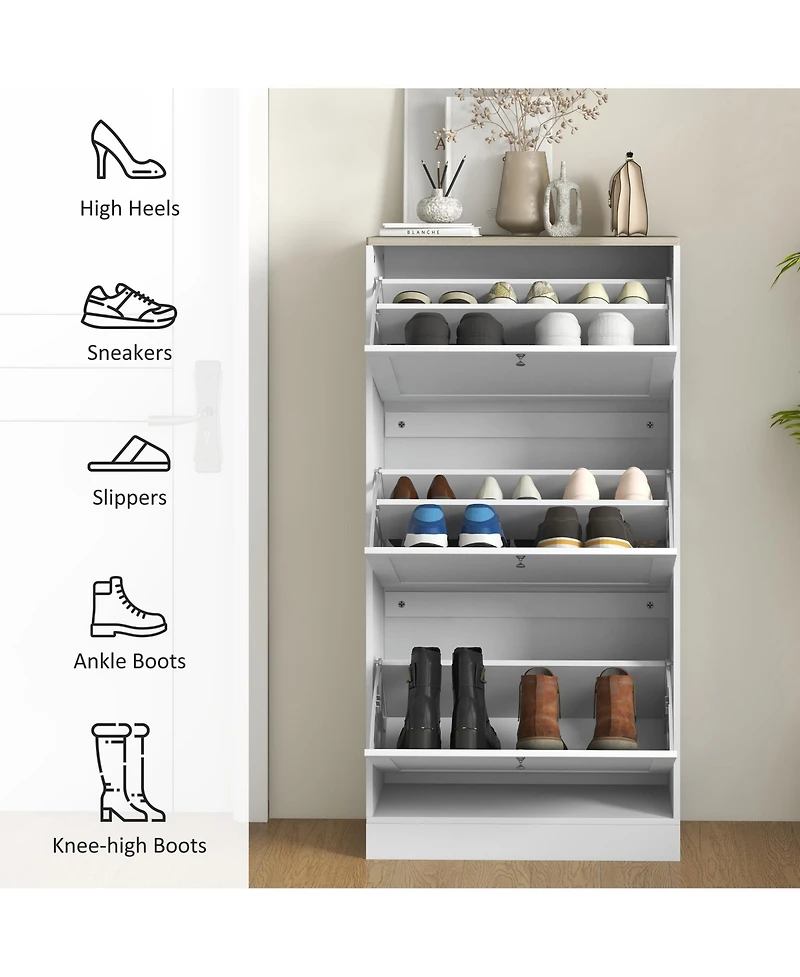 Homcom Modern Shoe Cabinet with 3 Flip Drawers for 18 Pairs,