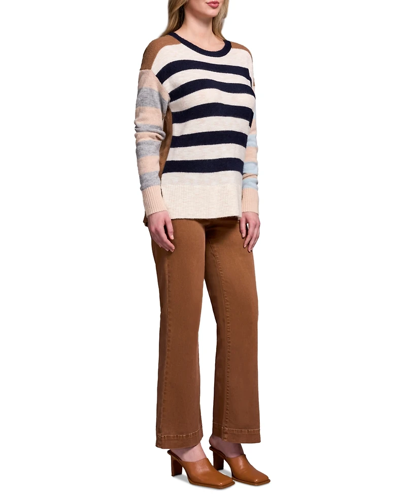 Tribal Women's Soft Knit Combo Striped Boat Neck Sweater