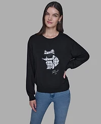 Karl Lagerfeld Paris Women's Emoji Choupette Detail Sweater