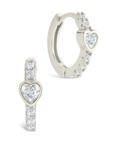 Sterling Forever Sterling Silver Heart Cut Bezel Set Huggie Hoop Earrings