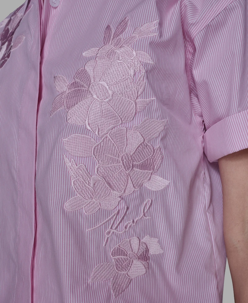 Karl Lagerfeld Paris Women's Striped Floral Detail Top