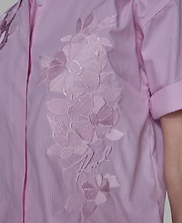 Karl Lagerfeld Paris Women's Striped Floral Detail Top