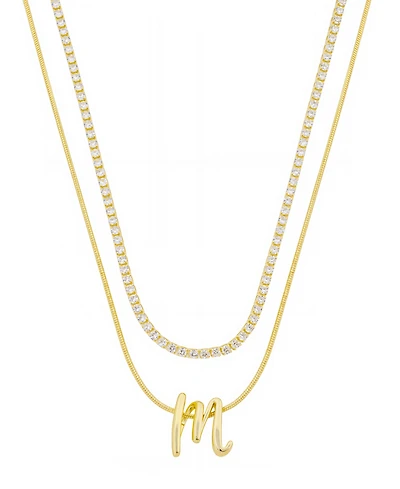 Unwritten Letter "M" Initial Snake Chain Cubic Zirconia Chain Necklace With Extender 2Pcs Set