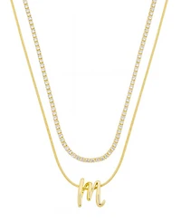 Unwritten Letter "M" Initial Snake Chain Cubic Zirconia Chain Necklace With Extender 2Pcs Set