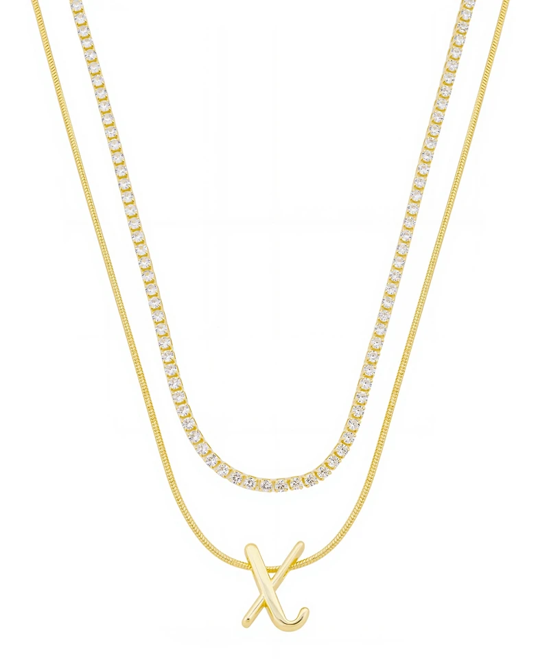 Unwritten Letter "X" Initial Snake Chain Cubic Zirconia Chain Necklace With Extender 2Pcs Set