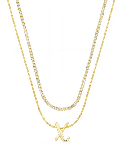 Unwritten Letter "X" Initial Snake Chain Cubic Zirconia Chain Necklace With Extender 2Pcs Set