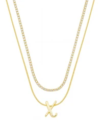 Unwritten Letter "X" Initial Snake Chain Cubic Zirconia Chain Necklace With Extender 2Pcs Set