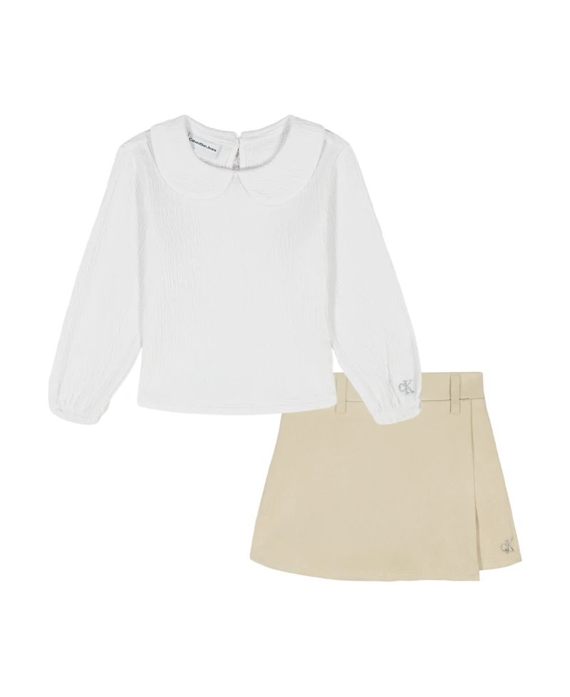 Calvin Klein Girls Toddler 2T-4T 2-Piece Long-Sleeve Top and Skirt Set