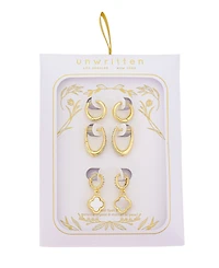 Unwritten Crystal and Mother of Pearl Hoop Earring Trio Set