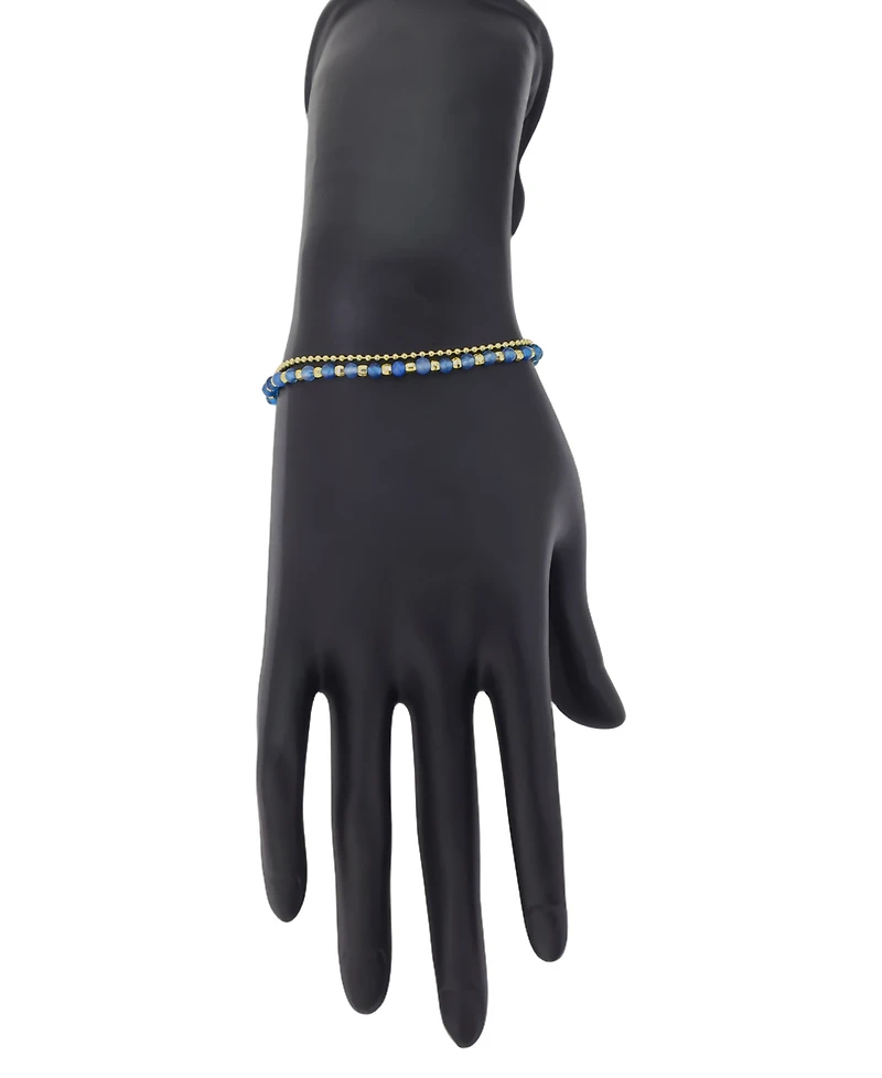 Unwritten Heart Carnelian Stone, Dyed Stone Beads Beaded Chain Double Strand Bracelet