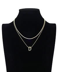Unwritten Letter "D" Initial Snake Chain Cubic Zirconia Chain Necklace With Extender 2Pcs Set