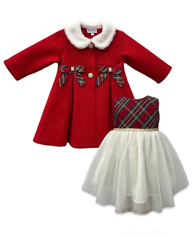 Blueberi Boulevard Baby Girls 2-Piece Holiday Plaid Dress and Coat Set