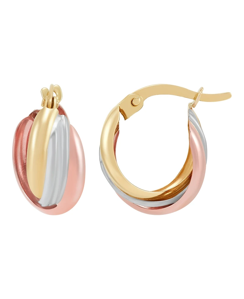 Macy's Small Oval Triple Crossover Tube Hoop Earrings in 10K Yellow, White and Rose Gold